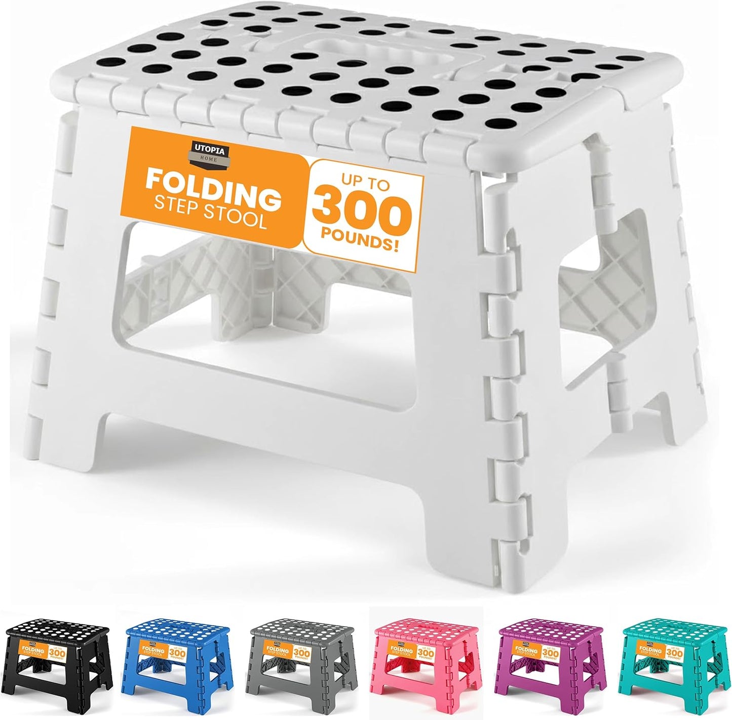 Utopia Home Folding Step Stool with Handle – 9 Inch Anti Slip Collapsible Stool – Holds Up to 300 lbs – Sturdy Plastic Step Stool Foldable for Kitchen, Bathroom and Home Use (1-Pack, Black)