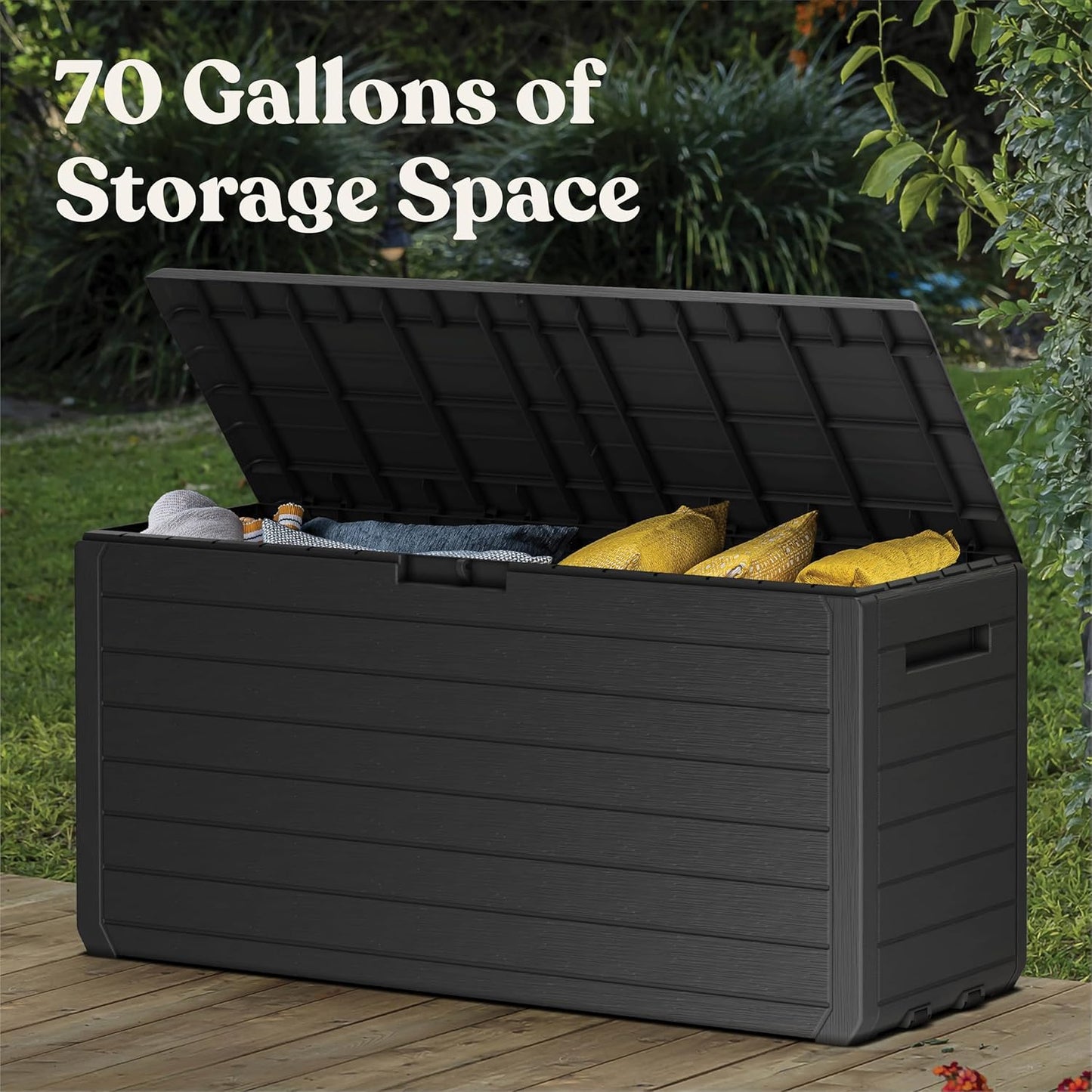 Keter Marvel Plus 71 Gallon Resin Outdoor Storage Box for Patio Furniture Cushions, Throw Pillows, Garden Tools and Pool Floats, Brown