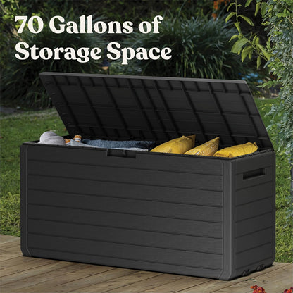 Keter Marvel Plus 71 Gallon Resin Outdoor Storage Box for Patio Furniture Cushions, Throw Pillows, Garden Tools and Pool Floats, Brown