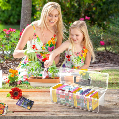 tutata Seed Packet Organizer Box Plastic Portable Seed Packet Storage Box, Seed Storage Organizer