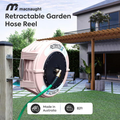 Macnaught Retractable Garden Hose Reel, 82 Ft Water Hose Reel Heavy Duty Retractable Hose with Metal 180° Swivel Rotation Bracket for Wall Mount - Gray