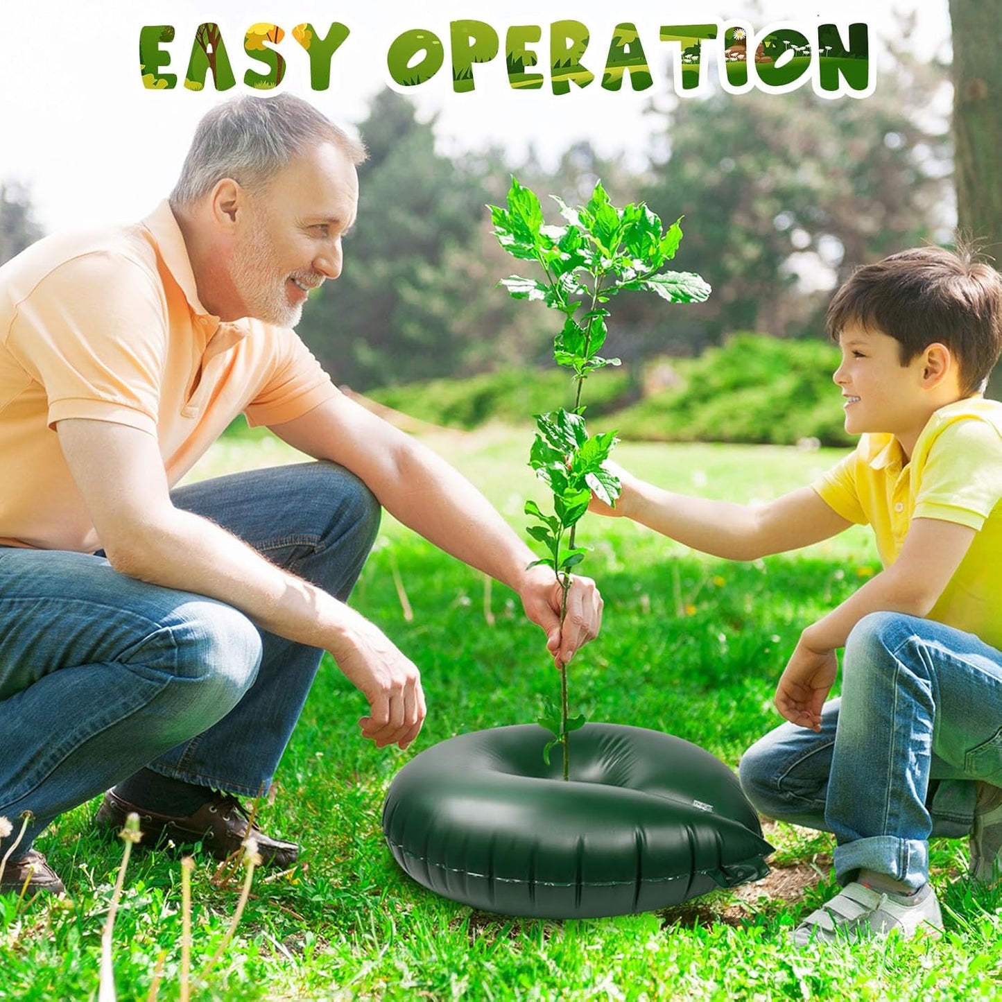 Roshtia 2 Pack 15 Gallon Tree Watering Ring Bag Slow Release Reusable Tree Bag Bulk Heavy Duty Automatic Drip Irrigation Ring PVC Root Water System for Garden Newly Planted (Brown)