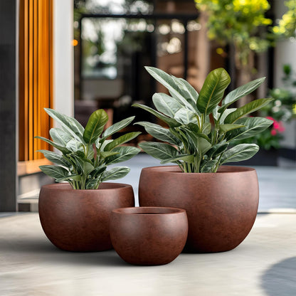 Large Round Bowl Vintage BRN Concrete Planter 19.9" Dia, Outdoor