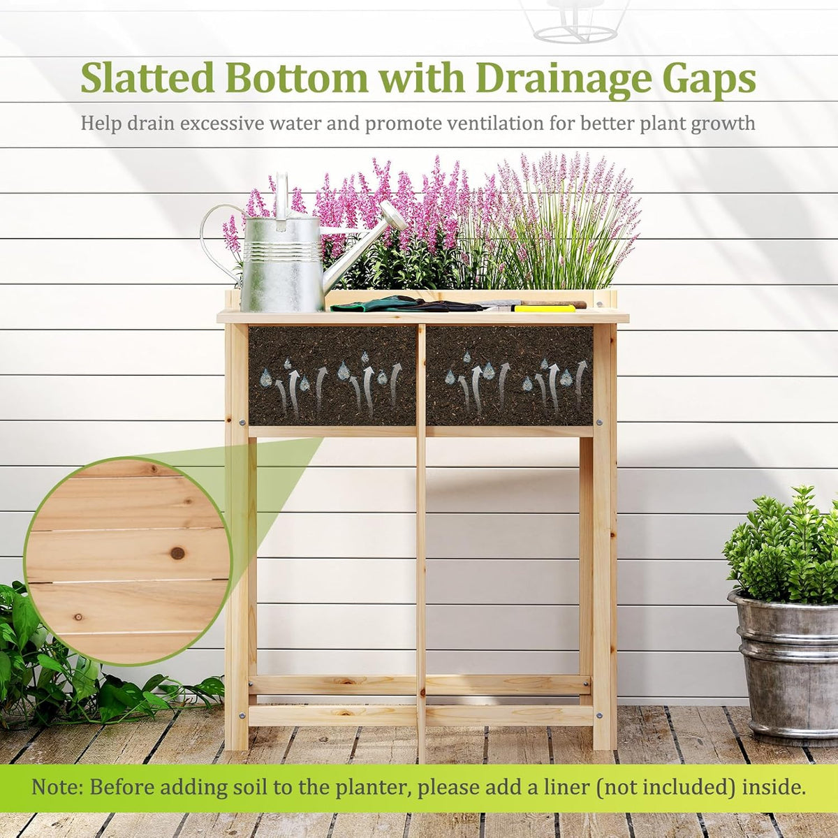Giantex Wood Raised Garden Bed w/Folding Drop-Leaf Potting Table, Planter Box for Flower Herb Vegetable Fruit, Indoor Outdoor Elevated Raised Beds for Gardening, Backyard, Patio, Balcony