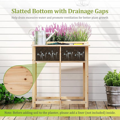 Giantex Wood Raised Garden Bed w/Folding Drop-Leaf Potting Table, Planter Box for Flower Herb Vegetable Fruit, Indoor Outdoor Elevated Raised Beds for Gardening, Backyard, Patio, Balcony