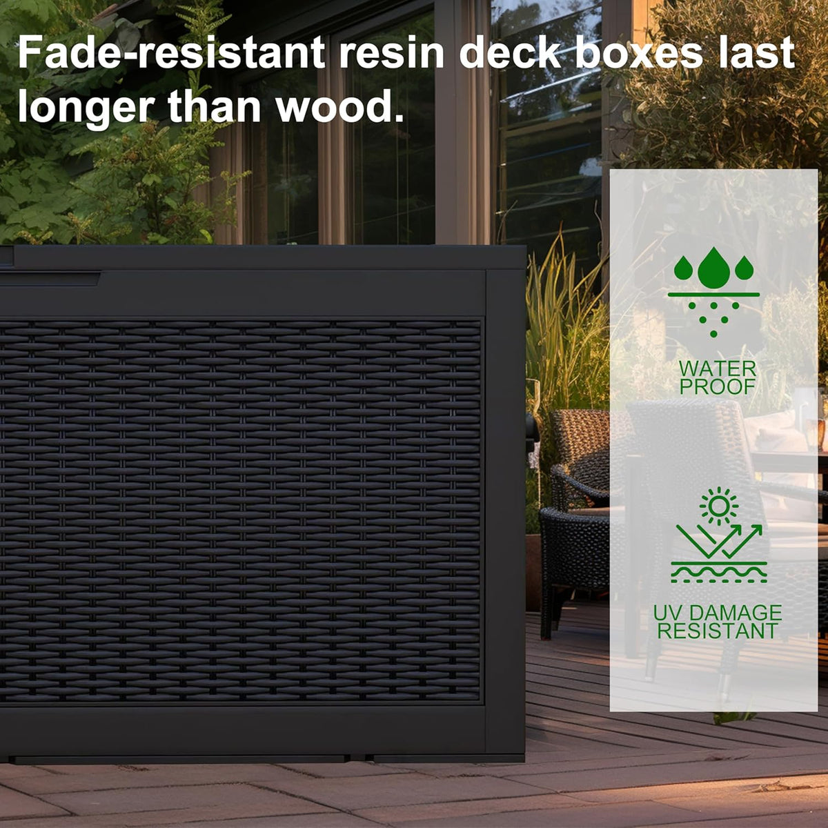30 Gallon Outdoor Deck Box, Lockable Waterproof Outdoor Storage Boxes For Garden Tools,Indoor Cushions,Accessories Outside Storage Resin Weatherproof Container(Black)