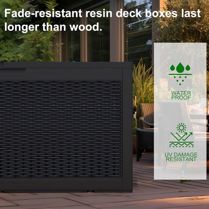 30 Gallon Outdoor Deck Box, Lockable Waterproof Outdoor Storage Boxes For Garden Tools,Indoor Cushions,Accessories Outside Storage Resin Weatherproof Container(Black)