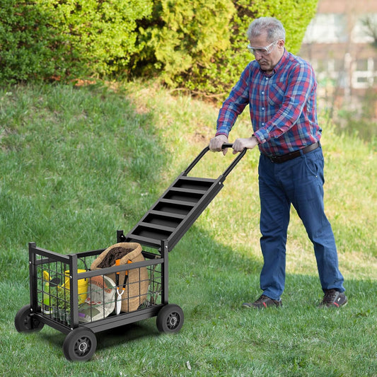 FLINTER Rolling Garden Work Seat with Wheels, Upgraded Heavy Duty Gardenning Cart with Seat - Garden Rolling Stools with Wheels for Seniors, Lawn, Patio & Backyard Gardening, Green