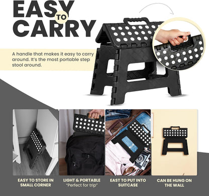 Utopia Home Folding Step Stool with Handle – 9 Inch Anti Slip Collapsible Stool – Holds Up to 300 lbs – Sturdy Plastic Step Stool Foldable for Kitchen, Bathroom and Home Use (1-Pack, Black)