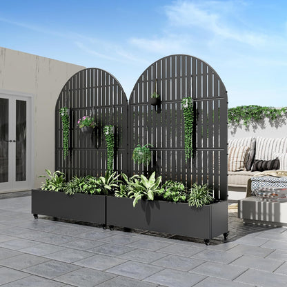 Casaphoria Metal Raised Garden Bed with Trellis and Wheels, 72"x47"x16" Planter Box for Climbing Plants, Vegetables & Vines, Features Drainage Holes and Privacy Screen (Black-Louver) - Colors A