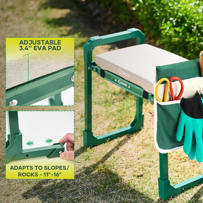 Saker Garden Kneeler and Seat Foldable Gardening Stool with Extendable Legs & Thickened Pad, Tool/Storage Bag, Heavy Duty 400lbs Support for Elderly, Gardening, Outdoor Use