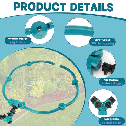 2Pcs 360° Tree Water System Tree Watering Ring 13 Inch Circle Sprinkler and Irrigation System Targeted Water with Y Hose Splitter for New Tree Outdoor Plants Raised Garden Beds Shrubs (Green, Small)