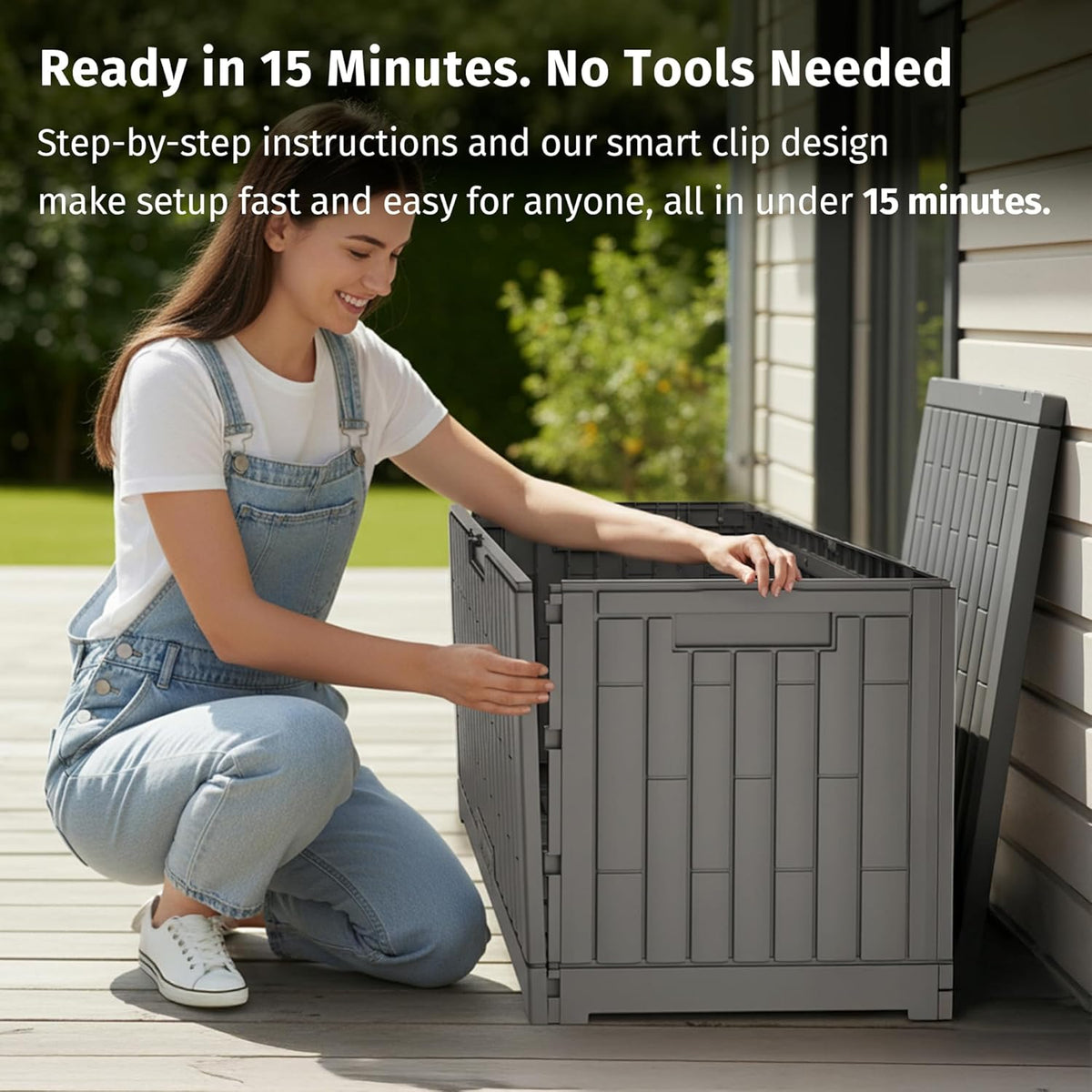 EAST OAK Outdoor Storage Box, 31 Gallon Deck Box Indoor and Outdoor Use, Waterproof Resin Storage Bin for Package Delivery, Patio Cushions, Gardening Tools, Lockable, UV Resistant, Grey