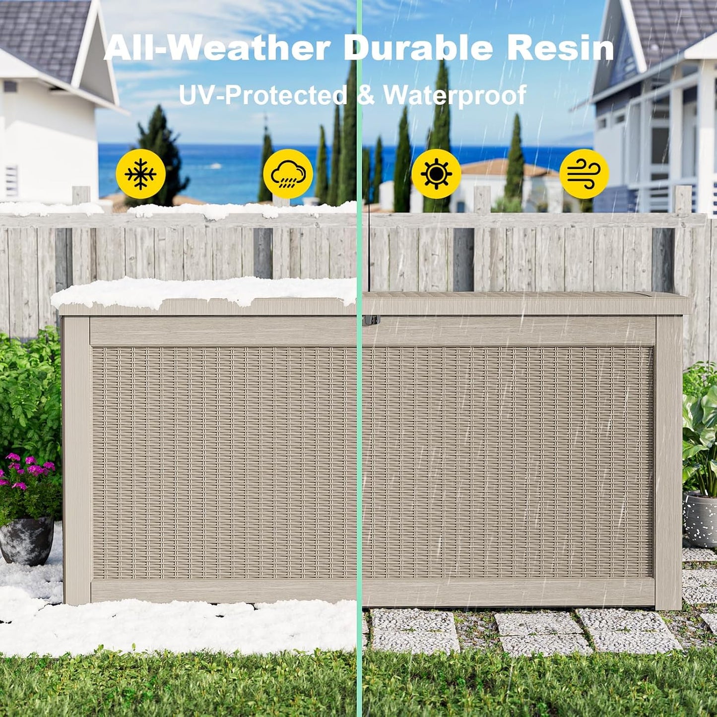 30 Gallon Outdoor Deck Box, Lockable Waterproof Outdoor Storage Boxes For Garden Tools,Indoor Cushions,Accessories Outside Storage Resin Weatherproof Container(Black)