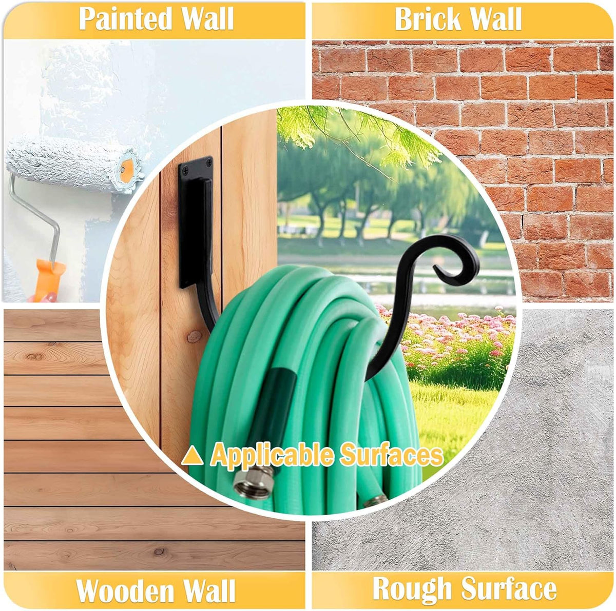 Hose Holders Wall Mount - Heavy-Duty Metal Garden Hose Hanger for Outside - Rust-Proof Hanging Hose Rack Hook Mount for Water Hose (2PCS)