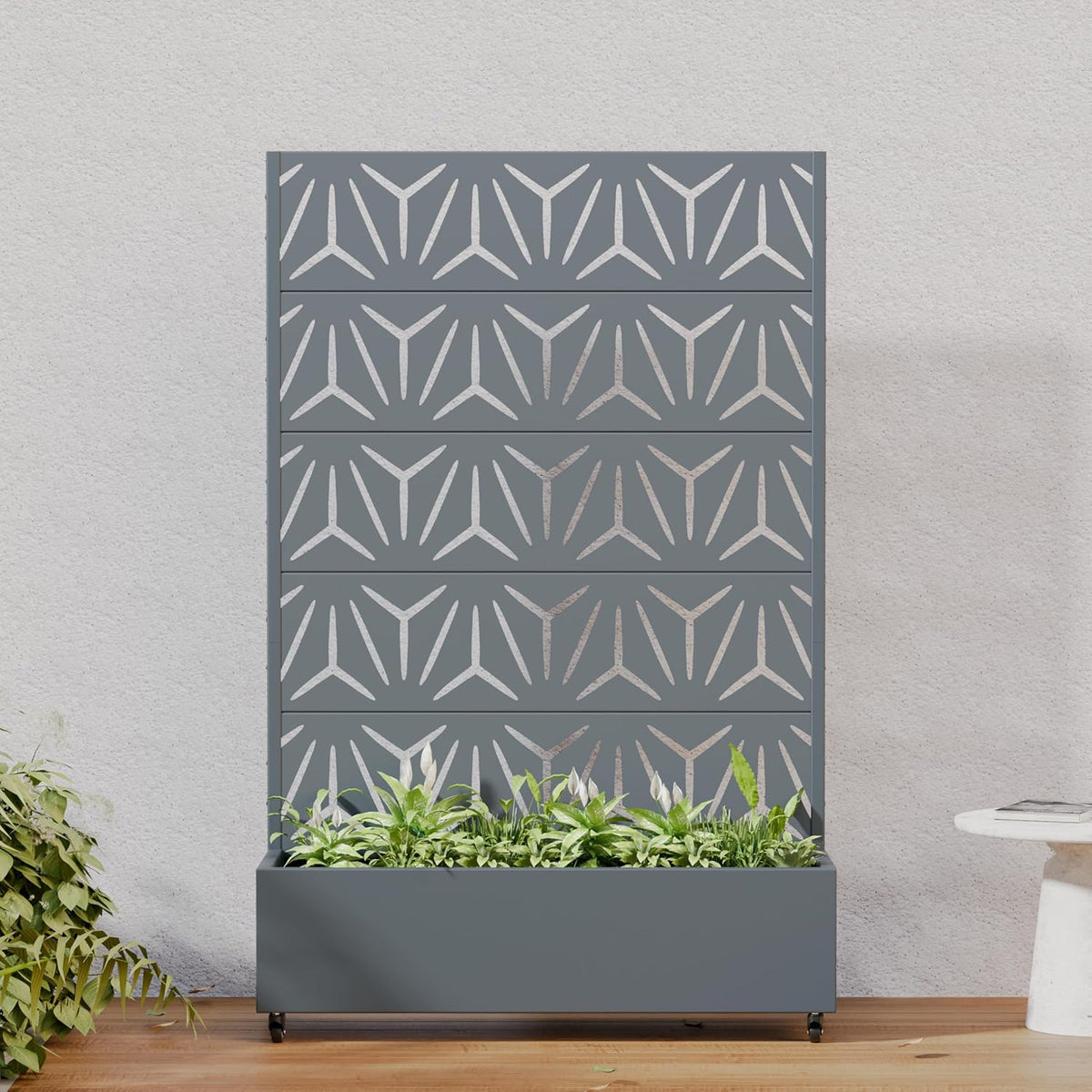 Casaphoria Metal Raised Garden Bed with Trellis and Wheels, 72"x47"x16" Planter Box for Climbing Plants, Vegetables & Vines, Features Drainage Holes and Privacy Screen (Black-Louver) - Colors D