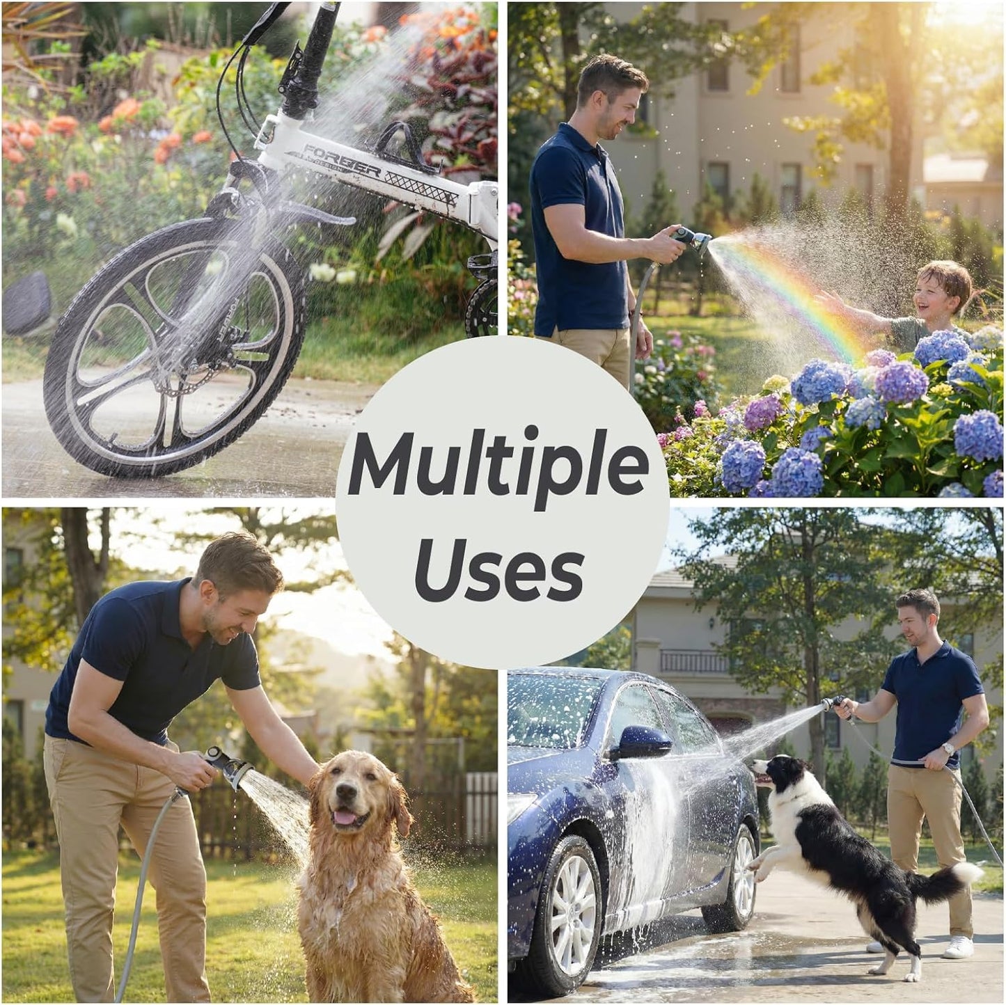Retractable Garden Hose Reel, 1/2 inch x 50ft Wall Mounted Heavy Duty Hose Reel with Auto Rewind System, 180° Swivel Bracket, Any Length Lock, 10-Pattern Garden Hose Nozzle