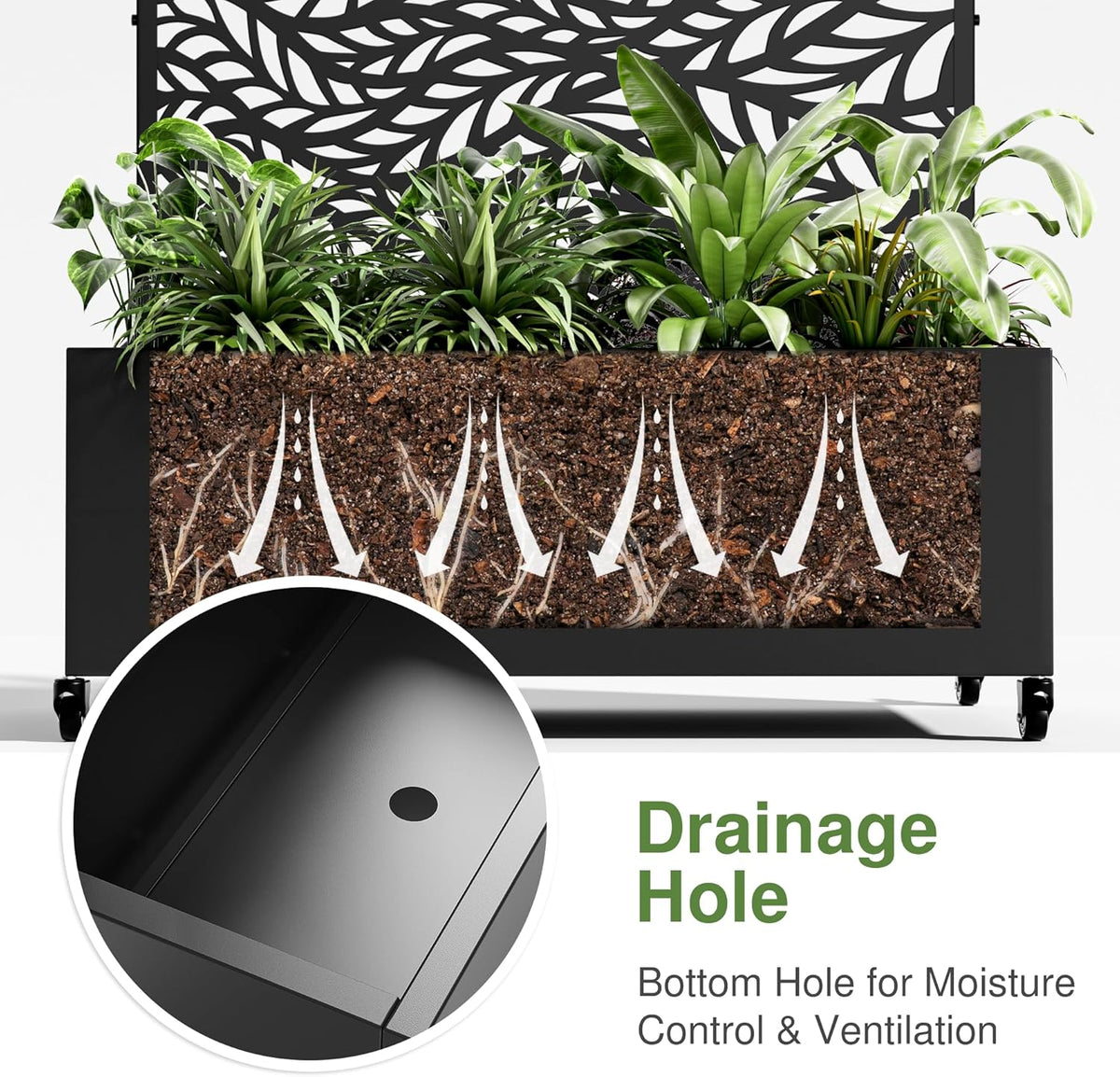 Casaphoria Metal Raised Garden Bed with Trellis and Wheels, 72"x47"x16" Planter Box for Climbing Plants, Vegetables & Vines, Features Drainage Holes and Privacy Screen (Black-Louver) - Colors A