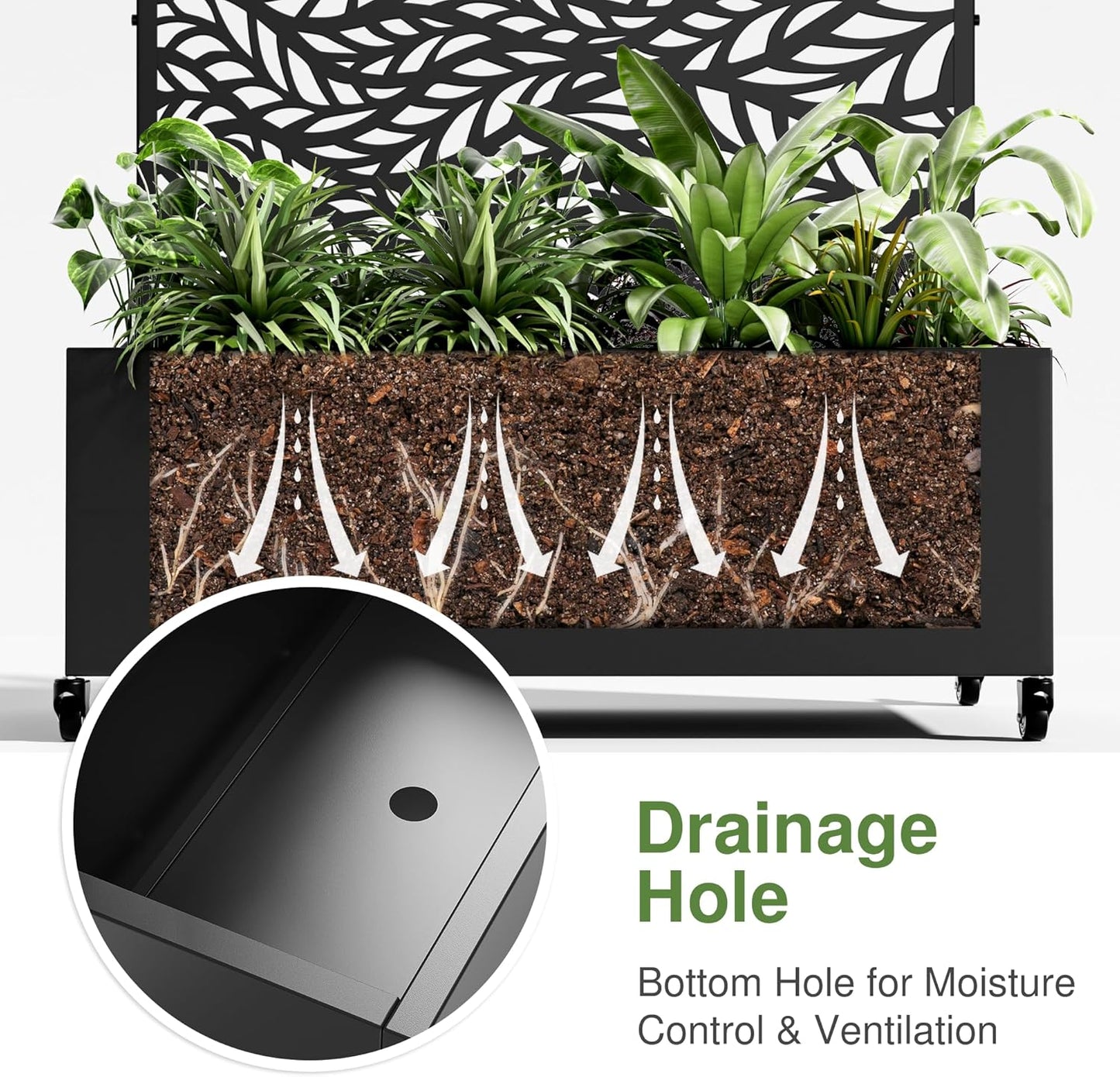 Casaphoria Metal Raised Garden Bed with Trellis and Wheels, 72"x47"x16" Planter Box for Climbing Plants, Vegetables & Vines, Features Drainage Holes and Privacy Screen (Black-Louver) - Colors D