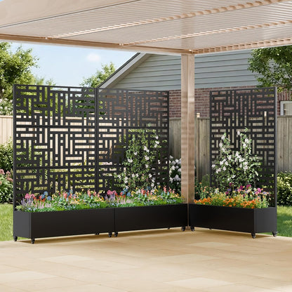 Casaphoria Metal Raised Garden Bed with Trellis and Wheels, 72"x47"x16" Planter Box for Climbing Plants, Vegetables & Vines, Features Drainage Holes and Privacy Screen (Black-Louver) - Colors B