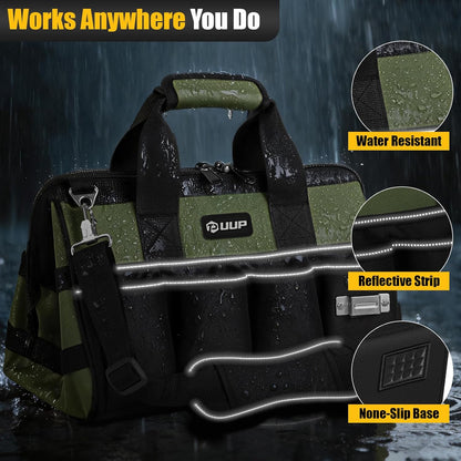 UUP Heavy Duty Tool Bag 15-Inch, 16-Pocket Portable Empty Tool Box Organizer, Big Storage Toolbox Organization, Soft Handle Large Zipper Carrying Toolbag, Father Day Gifts for Him Dad Men, Green