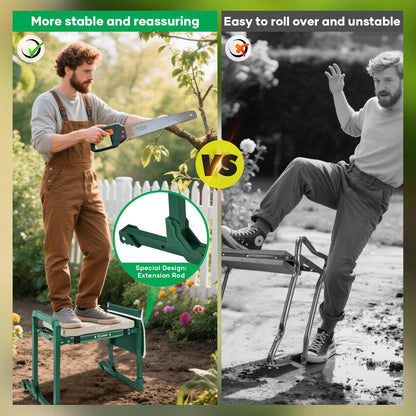 Saker Garden Kneeler and Seat Foldable Gardening Stool with Extendable Legs & Thickened Pad, Tool/Storage Bag, Heavy Duty 400lbs Support for Elderly, Gardening, Outdoor Use
