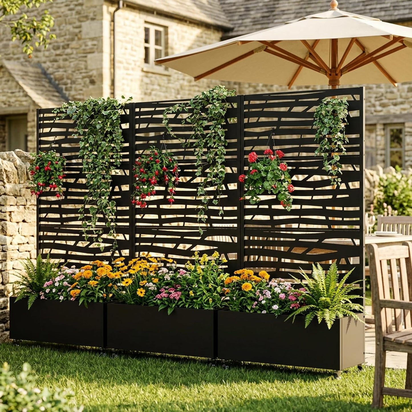 Casaphoria Metal Raised Garden Bed with Trellis and Wheels, 72"x47"x16" Planter Box for Climbing Plants, Vegetables & Vines, Features Drainage Holes and Privacy Screen (Black-Louver) - Colors A