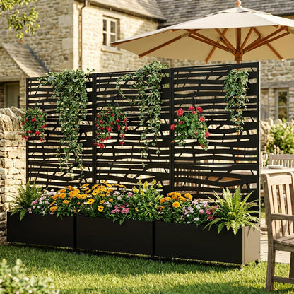 Casaphoria Metal Raised Garden Bed with Trellis and Wheels, 72"x47"x16" Planter Box for Climbing Plants, Vegetables & Vines, Features Drainage Holes and Privacy Screen (Black-Louver) - Colors A