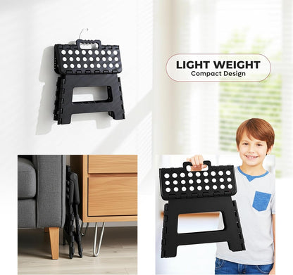 Utopia Home Folding Step Stool with Handle – 9 Inch Anti Slip Collapsible Stool – Holds Up to 300 lbs – Sturdy Plastic Step Stool Foldable for Kitchen, Bathroom and Home Use (1-Pack, Black)