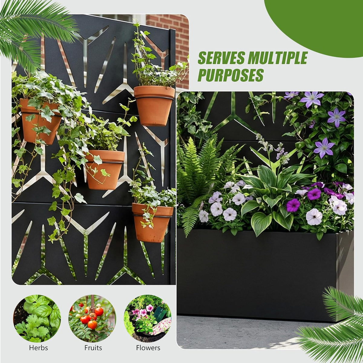 Casaphoria Metal Raised Garden Bed with Trellis and Wheels, 72"x47"x16" Planter Box for Climbing Plants, Vegetables & Vines, Features Drainage Holes and Privacy Screen (Black-Louver) - Colors A