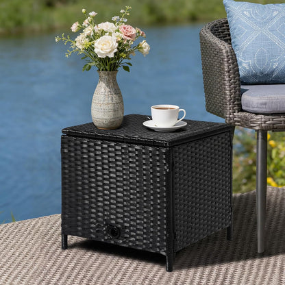 Decorative Garden Hose Storage Box with Lid, Weather Resistant Handwoven PE Rattan Water Hose Holder, Storage For Garden Tools, 200FT 5/8'' Hose Capacity