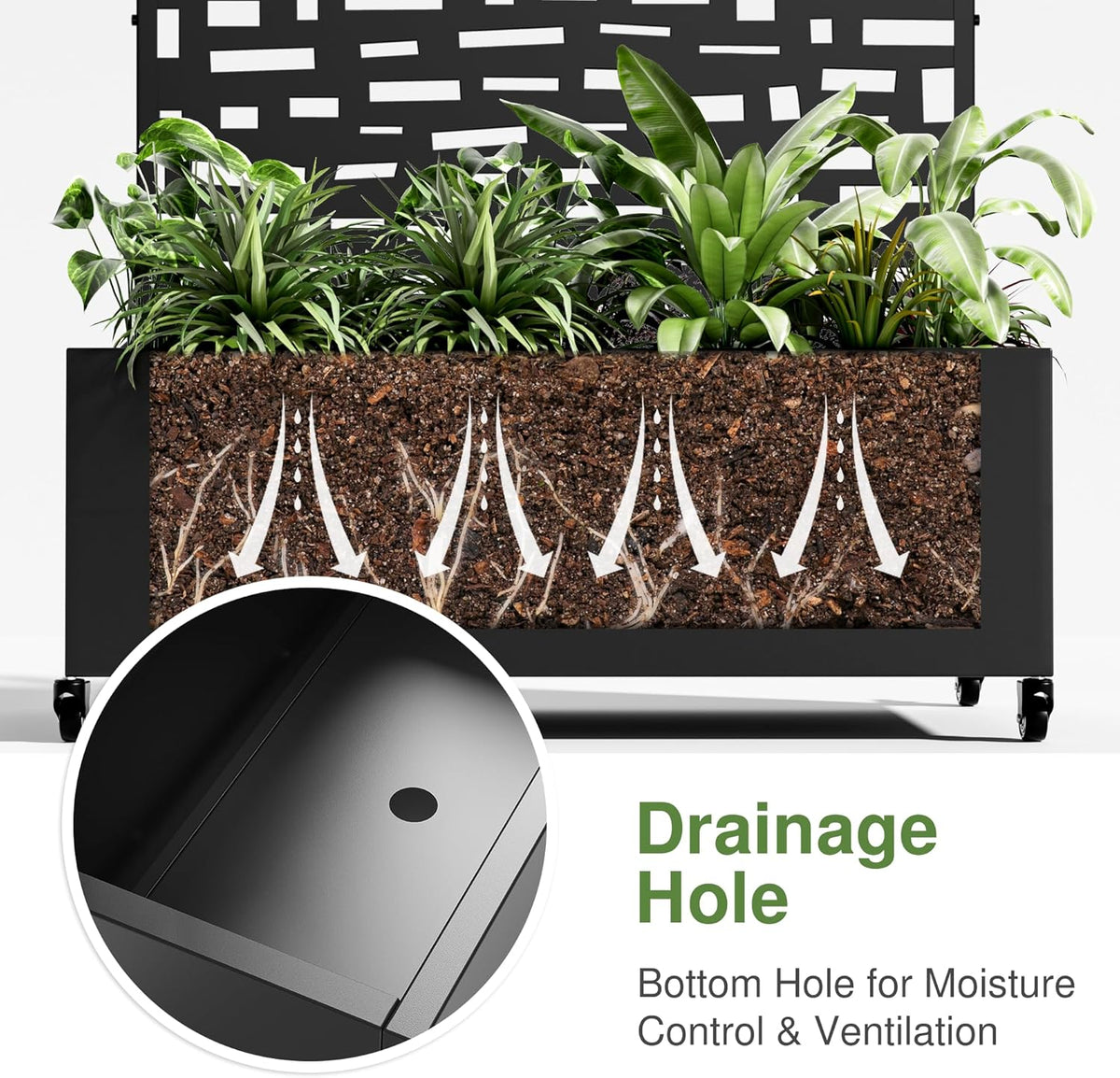 Casaphoria Metal Raised Garden Bed with Trellis and Wheels, 72"x47"x16" Planter Box for Climbing Plants, Vegetables & Vines, Features Drainage Holes and Privacy Screen (Black-Louver) - Colors B