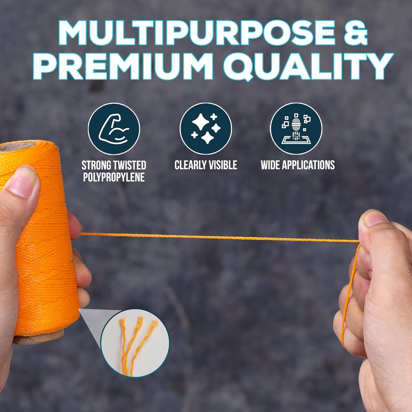 Mason Line String Reel 260FT, 390FT, 780FT, 1500FT, 2300FT, Durable Construction Twine for Laying Bricks, Blocks, Fences in Gardening, DIY & Landscaping Projects (Orange, 262 Ft)