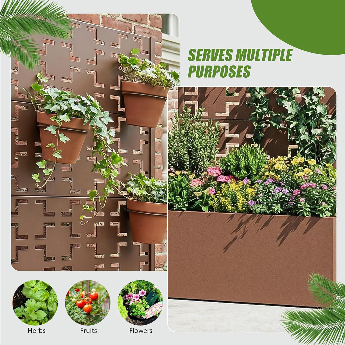 Casaphoria Metal Raised Garden Bed with Trellis and Wheels, 72"x47"x16" Planter Box for Climbing Plants, Vegetables & Vines, Features Drainage Holes and Privacy Screen (Black-Louver) - Colors D