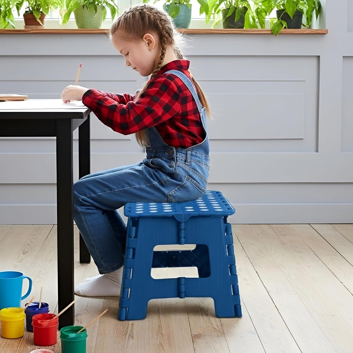 Utopia Home Folding Step Stool with Handle – 9 Inch Anti Slip Collapsible Stool – Holds Up to 300 lbs – Sturdy Plastic Step Stool Foldable for Kitchen, Bathroom and Home Use (1-Pack, Black)
