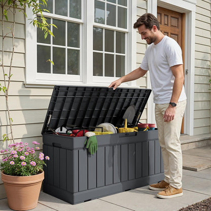 30 Gallon Resin Deck Box Waterproof Outdoor Storage Box for Patio Furniture Pool Accessories Indoor Storage for Cushion Garden Tools (30 Gallon, Black)