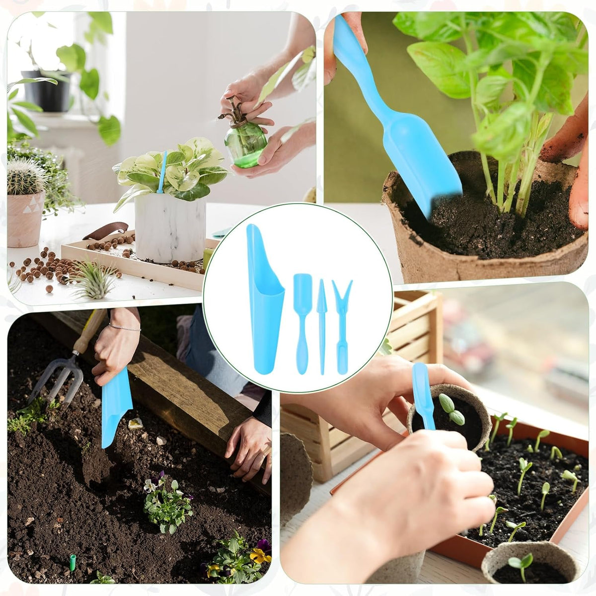 M METERXITY 1-Set Garden Shovel Hand Tools Transplanting Succulent Cultivation Digging Scoops Kits, Plastic Mini Garden Tool Set for Bonsai Potting/Flower Planting [Pink]