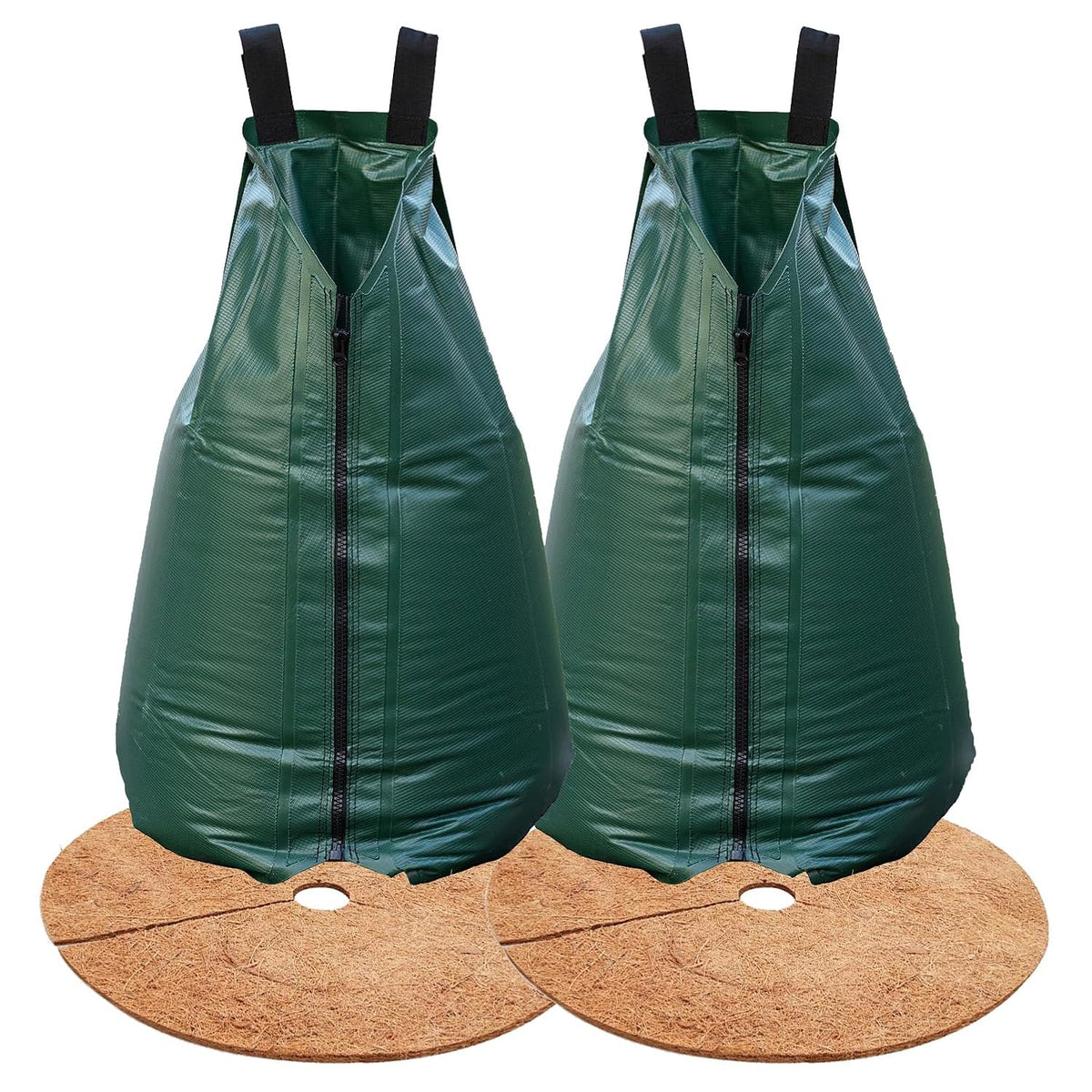 20gal Tree Watering Ring with Coconut Fiber Mulch Ring, Deep Root&Slow Release&Automatic Drip Irrigation Watering System for Trees and shrubs (2*Watering Ring +2* Mulch Mat)