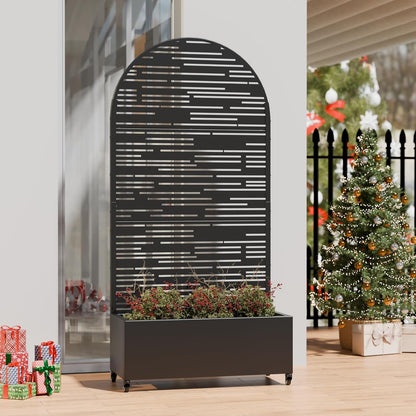 Casaphoria Metal Raised Garden Bed with Trellis and Wheels, 72"x47"x16" Planter Box for Climbing Plants, Vegetables & Vines, Features Drainage Holes and Privacy Screen (Black-Louver) - Colors A