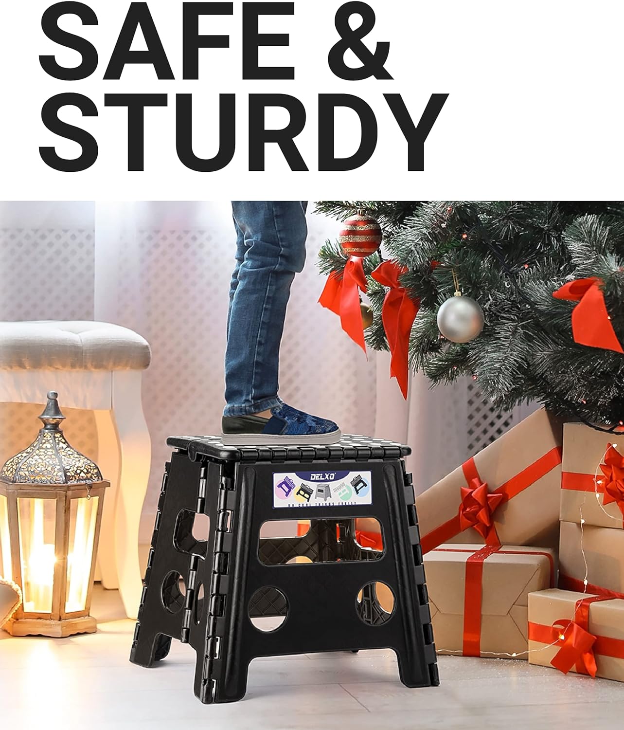 Folding Step Stool 13 Inch,300 Lbs Step Stool for Adults Black