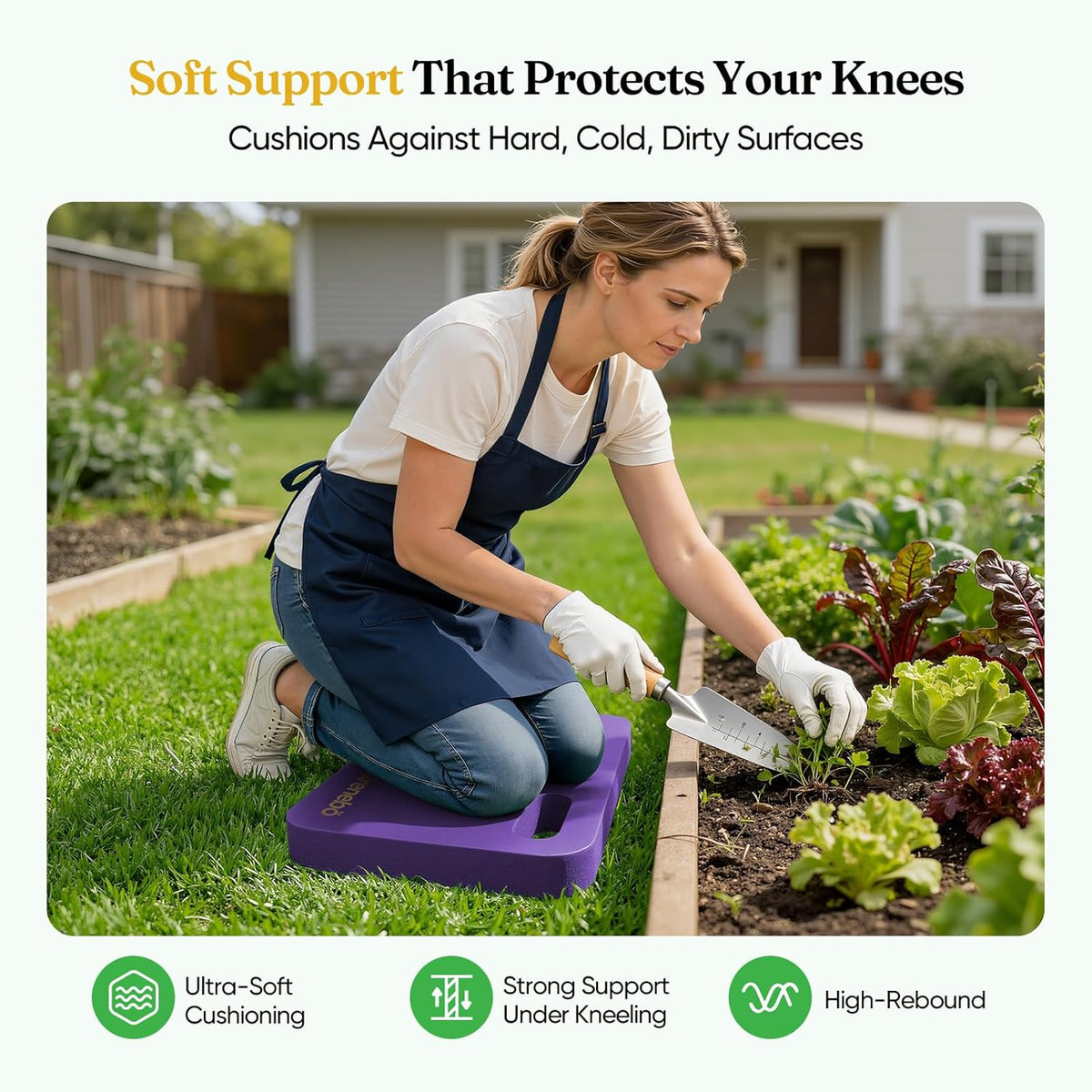 Grenebo 2-Pack 1.6" Extra Thick NBR Foam Garden Kneeling Pads, Ultra Soft Cushion Kneeling Pads for Gardening, Gardening Kneeling Pad for Baby Bathing, Work, Exercise, 17.3×11×1.6 in, Green