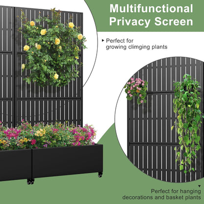 Casaphoria Metal Raised Garden Bed with Trellis and Wheels, 72"x47"x16" Planter Box for Climbing Plants, Vegetables & Vines, Features Drainage Holes and Privacy Screen (Black-Louver) - Colors D