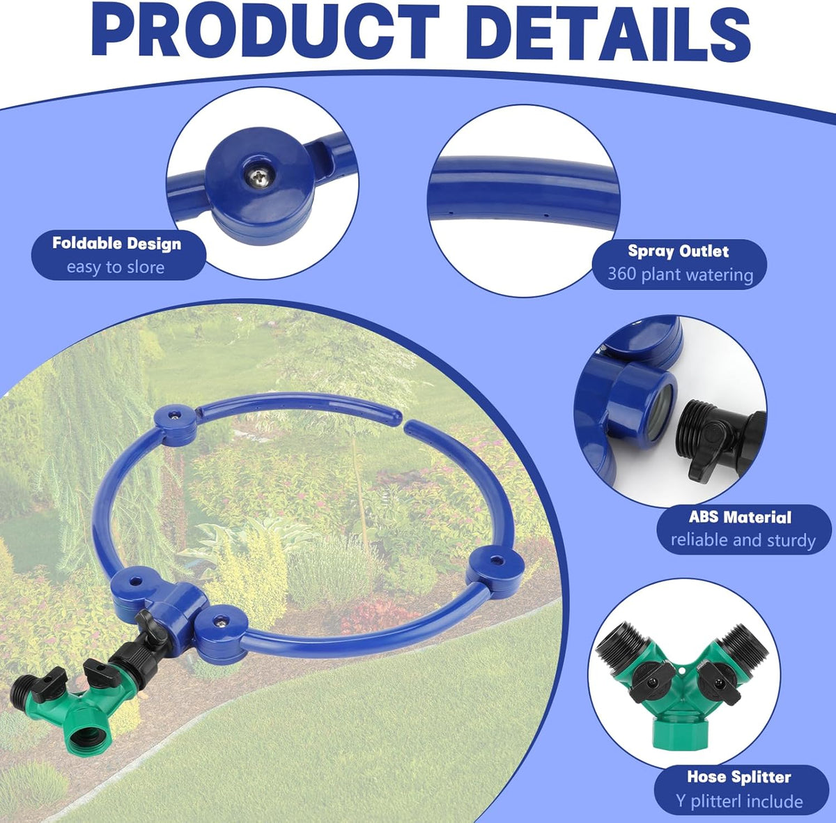 4 Pcs 360° Tree Water System Tree Root Watering Ring 13 Inch Circle Sprinkler Irrigation Slow Release Targeted Water with Y Hose Splitter for New Tree Outdoor Plants Raised Garden Beds (Green, Small)