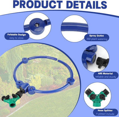 4 Pcs 360° Tree Water System Tree Root Watering Ring 13 Inch Circle Sprinkler Irrigation Slow Release Targeted Water with Y Hose Splitter for New Tree Outdoor Plants Raised Garden Beds (Green, Small)