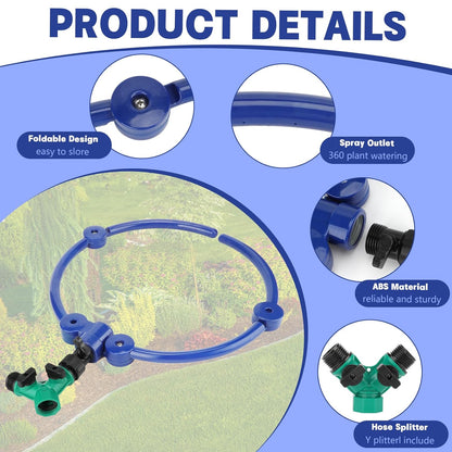 2Pcs 360° Tree Water System Tree Watering Ring 13 Inch Circle Sprinkler and Irrigation System Targeted Water with Y Hose Splitter for New Tree Outdoor Plants Raised Garden Beds Shrubs (Green, Small)