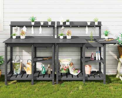 SERWALL Outdoor Potting Bench with Removeable Sink,Rot-Resistant HDPE Potting Table for Outside Gardening, All Weather Use - Gray