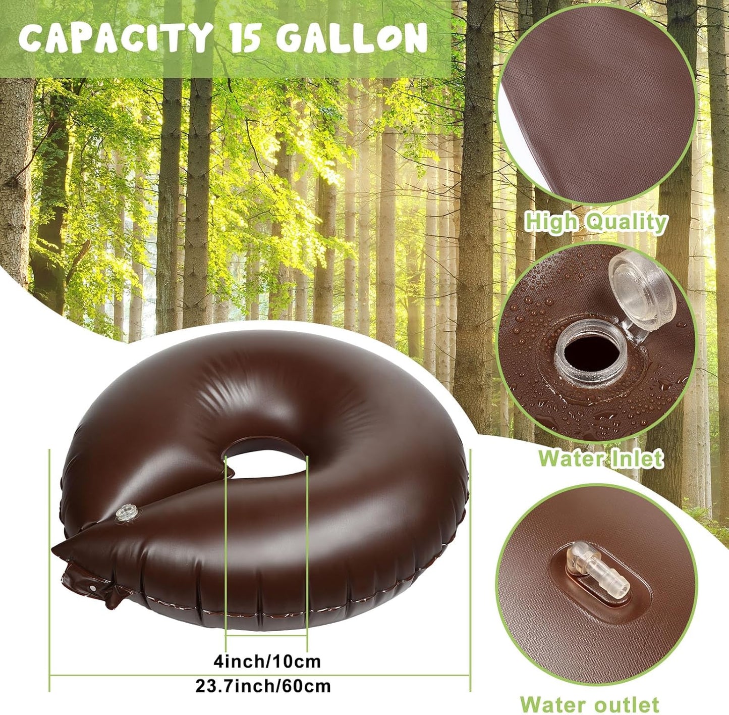 Roshtia 2 Pack 15 Gallon Tree Watering Ring Bag Slow Release Reusable Tree Bag Bulk Heavy Duty Automatic Drip Irrigation Ring PVC Root Water System for Garden Newly Planted (Brown)