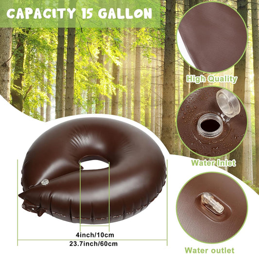 Roshtia 2 Pack 15 Gallon Tree Watering Ring Bag Slow Release Reusable Tree Bag Bulk Heavy Duty Automatic Drip Irrigation Ring PVC Root Water System for Garden Newly Planted (Brown)