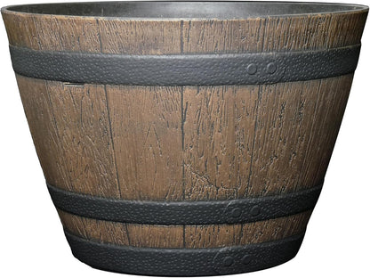 Classic Home & Garden by Growscape Whiskey Barrel Planters, Wooden Finish Flower Planter Pot, Decorative Garden Pots, Indoor Outdoor Resin Planters, Weather-Resistant Plant Pot (15” Oak Brown, 1-Pack)