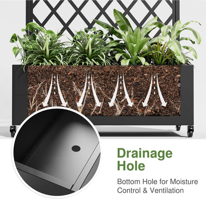 Casaphoria Metal Raised Garden Bed with Trellis and Wheels, 72"x47"x16" Planter Box for Climbing Plants, Vegetables & Vines, Features Drainage Holes and Privacy Screen (Black-Louver) - Colors D